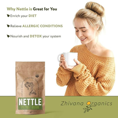 Nettle Tea Organic (100 Tea Bags) - Stinging Nettle Leaf TeaBags (Urtica Dioica) - Te de Ortiga Verde Organica - Support Digestion, Fluid Balance, Kidney, Skin, Hair
