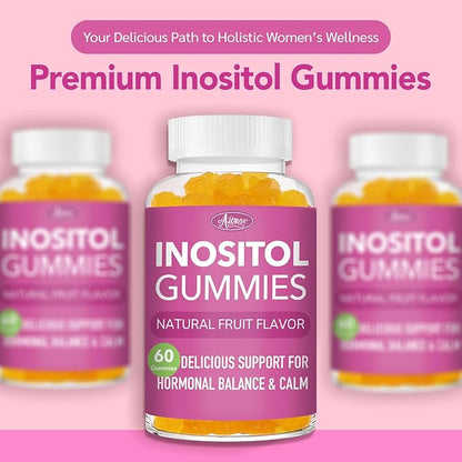 Myo-Inositol & D-Chiro Inositol Multivitamin Gummies, 40:1 Ratio, Magnesium Glycinate 400mg, Omega-3 &Folate, PCOS Vitamins for Women Hormone Balance, Menstrual Cycle and Fertility Support