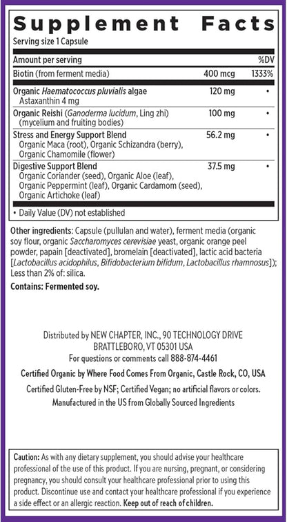 New Chapter Biotin Supplement, Vegan Hair Skin and Nails Vitamins with Fermented Biotin + Astaxanthin - 60 Count