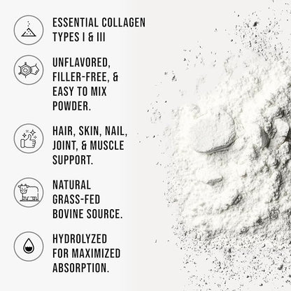 Bovine Collagen Peptides Powder Hydrolyzed Type I & III Protein, Grass-Fed Pasture-Raised Source, Unflavored Collagen Supplement Paleo-Friendly For Active Lifestyles & Wellness Non-GMO,1.16 lb (525g)