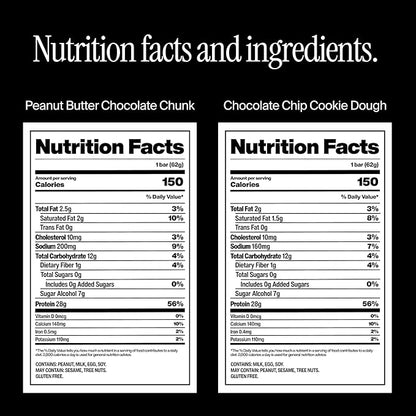 David High Protein Bars - 0g of Sugar, Low Carb, Gluten Free - 28g of Protein, 150 Calories - Variety 6 Pack (3x Peanut Butter Chocolate Chunk, 3x Chocolate Chip Cookie Dough