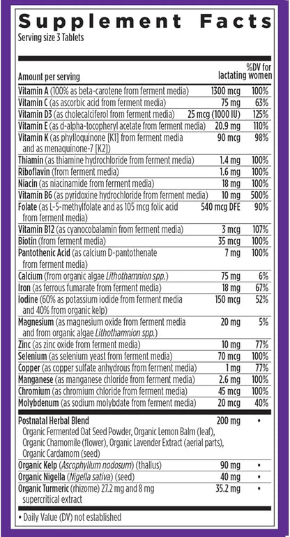 New Chapter, Postnatal Vitamins Lactation Supplement, Complete Multivitamin with Fermented Vitamin D3 + B Vitamins, Made with Organic Vegetables & Herbs, Non-GMO Ingredients, 192 Count