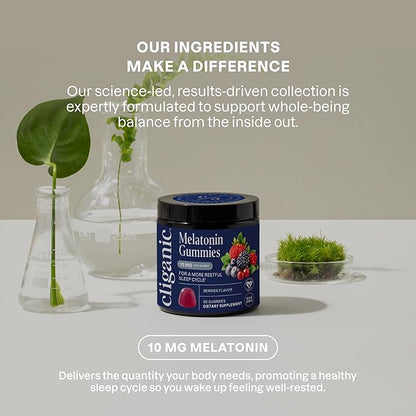 Cliganic Melatonin Gummies (10 mg, 60-Day Supply) - Adult Sleep Aid, Berry Flavor, Vegan, Non-GMO, Kosher, Gluten-Free Supplement, Helps Regulate Circadian Rhythm & Promotes Peaceful Nights