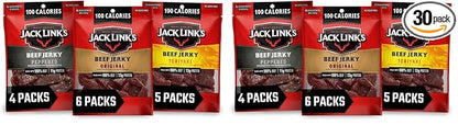 Jack Link's Beef Jerky Variety Pack – Includes Original, Teriyaki and Peppered Jerky, Bulk Protein Snack, Good Source of Protein, Meat Snacks Made with 100% Beef – 1.25 Oz, (Pack of 30)