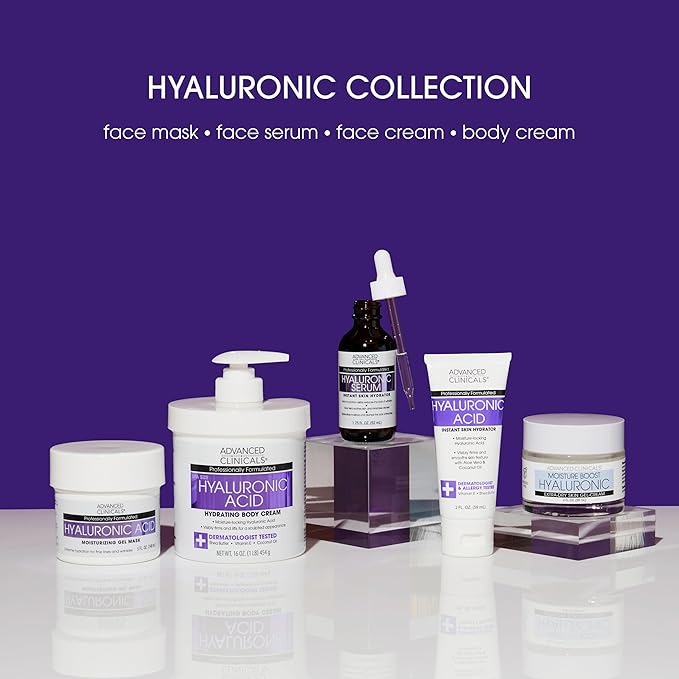 Advanced Clinicals Hyaluronic Acid Face Moisturizer Gel Cream + Hyaluronic Acid Body Cream 2pc Hydrating Skincare Set For Women & Men To Reduce Appearance Of Dry Skin, Wrinkles, & Fine Lines, 2pc Set