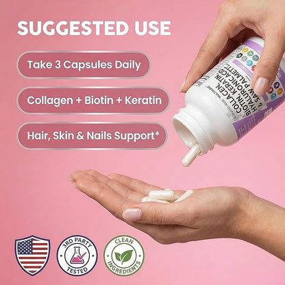 Clean Nutraceuticals Collagen Pills 1000mg Biotin 10000mcg Keratin Saw Palmetto Hyaluronic Acid - Hair Skin & Nails Vitamins & DHT Blocker with Vitamin E Folic Acid Pumpkin Seed MSM - 90 Count
