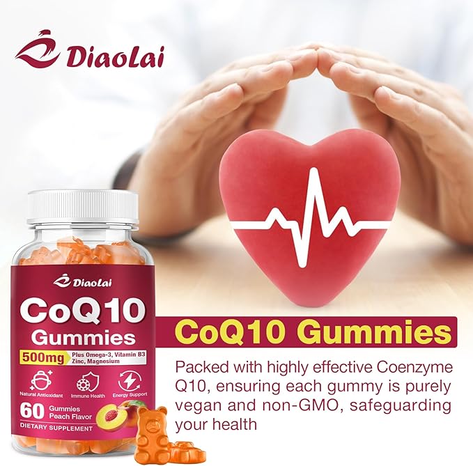 CoQ10 Gummies - 500mg per Serving with Omega-3 (EPA & DHA), B3 & Zinc - Supports Immunity & Energy - Delicious Orange Flavor - Non-GMO, Gluten-Free - 60 Count