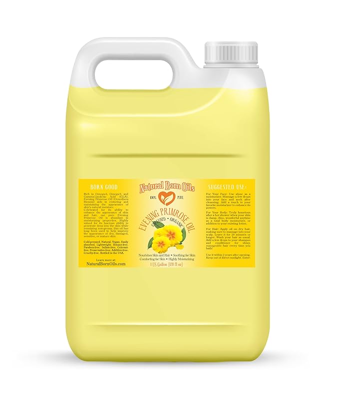 Natural Born Oils Evening Primrose Oil, 1 Gallon, Organic, Cold-Pressed, Vitamins & Minerals, Deep Skin Care, Hair Vitality