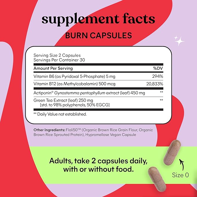 Lemme Burn Belly Fat Capsules, Clinically Studied AMPK Metabolic Activator Actiponin Jiaogulan, 50% EGCG Green Tea Extract, Vitamin B6, Methyl B12 for Men and Women - 60 Count (Pack of 2)