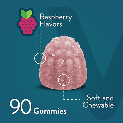 Viteey Calcium Magnesium Zinc Gummies with Vitamin D3 - Supports Bone Health, Nerve & Immune Function - Calcium Magnesium Zinc D3 for Adults & Teens - GMO Free - Chewable Raspberry Flavored Gummy
