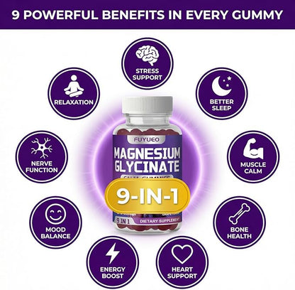 Magnesium Glycinate Gummies, Sugar Free, High Absorption, Gentle on Stomach, Chewable, Grape Flavor, 60 Count (Pack of 1)