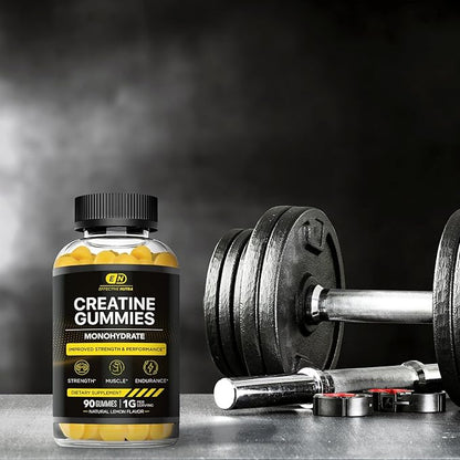 Effective Nutra Creatine Monohydrate Gummies - 1g Creatine per Gummy - Vegan Muscle & Strength Supplement for Men & Women - Supports Muscle Growth, Energy, Endurance - Lemon Flavor, Made in USA (90ct)