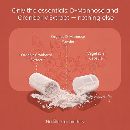 NaturaLife Labs Organic D-Mannose 1300 mg with Organic Cranberry Extract 100 mg per Serving – 100 Capsules – Non-GMO, Gluten-Free, Vegan