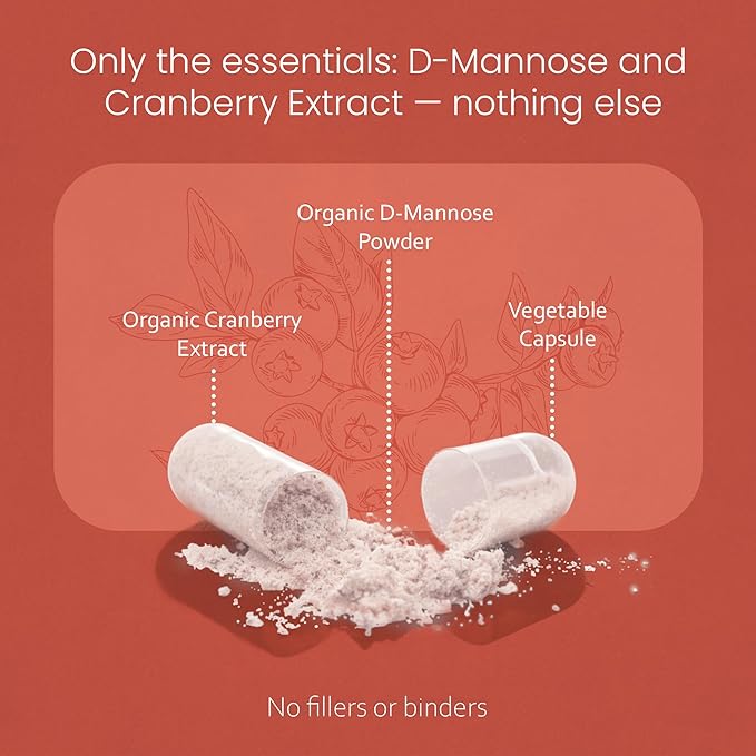 NaturaLife Labs Organic D-Mannose 1300 mg with Organic Cranberry Extract 100 mg per Serving – 100 Capsules – Non-GMO, Gluten-Free, Vegan (2 Pack)