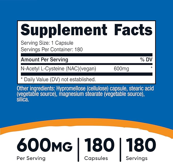 Nutricost N-Acetyl L-Cysteine (NAC) 600mg, 180 Capsules - Non-GMO, Gluten Free (Pack of 2)