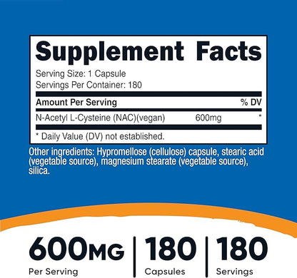 Nutricost N-Acetyl L-Cysteine (NAC) 600mg, 180 Capsules - Non-GMO, Gluten Free (Pack of 2)