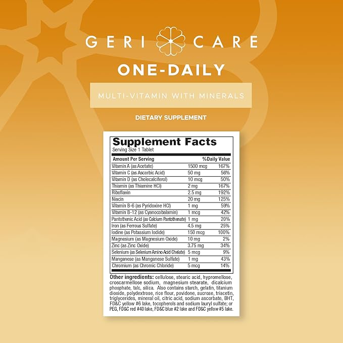 GeriCare One-Daily Multivitamins with Minerals for Men & Women (200 Tablets) High-Potency Multi-Vitamin & Multimineral Dietary Supplement for Immunity, Energy| Complete Daily Nutritional Support