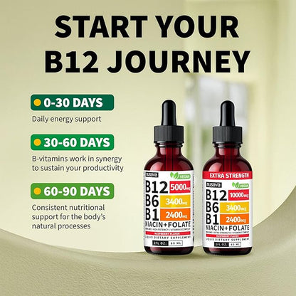 NUSAVA (2 Pack Extra Strength Liquid Vitamin B12 Sublingual Vitamin B Complex - B12 Drops 10000mcg - Methylcobalamin for Energy, Brain, and Heart Support, Raspberry Flavor, 2 floz, 80 Servings