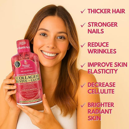 Tropical Oasis Liquid Collagen Glow for Women & Men | 5000mg VERISOL Collagen Peptides + 12500mcg Biotin | Clinically Tested for Thicker Hair, Brighter Skin, Wrinkles & Stronger Nails | 32 Serv