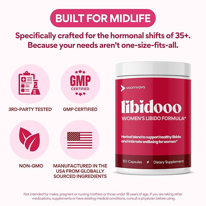VoomVaya Libidooo - Libido Support for Women Over 35 | Female Libido Booster to Support Mood, Energy & Confidence – 3rd Party Tested - 60 Capsules