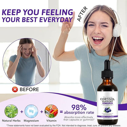 Cortisol Supplements for Women & Men, 10 in 1 Hormone Balance for Women Men with Ashwagandha, L-theanine, Hormone Balance Liquid Drops, Hormone Balanced for Women, Recess Mood Focus, Blueberry Flavor