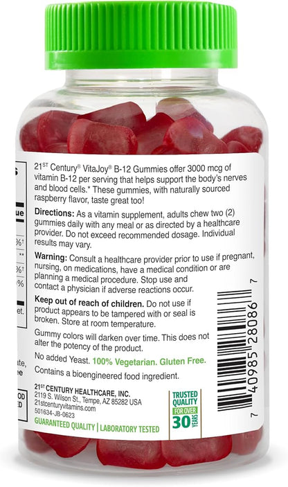 21st Century VitaJoy Extra Strength B-12 3000 mcg Gummies, Raspberry, 90 Count