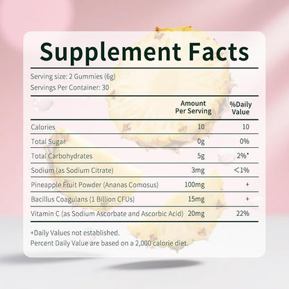 Pineapple Feminine Balance Gummies for Women – Probiotics for pH & Vaginal Health, Supports Odor & Flora Balance with Vitamin C – Vegan, Gluten-Free – 60 Gummies (30-Day Supply)