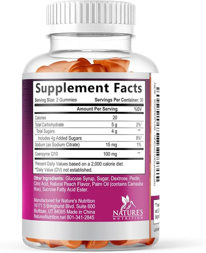 CoQ10 Gummies - Coenzyme Q10 100mg Per Serving - 3X Strength, High Absorption, Antioxidant Supplements for Heart Health Support & Energy Production, Ultra Coq 10 Vitamins Supplement - 60 Gummies