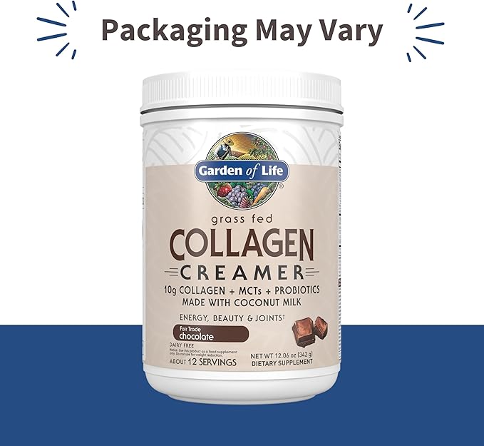 Garden of Life Grass Fed Collagen Creamer Powder - Chocolate, 12 Servings, Powder for Coffee Energy Beauty Joints, Collagen Peptides with Coconut MCTs, Keto Protein Supplements