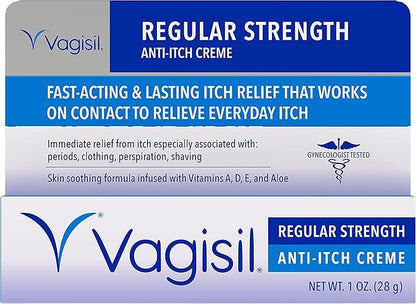Vagisil Regular Strength Anti-Itch Feminine Cream for Women, Gynecologist Tested, Hypoallergenic, Fast-acting and Long-lasting Itch Relief, Vaginal Moisturizer Soothes and Cools, 1 oz (Pack of 2)