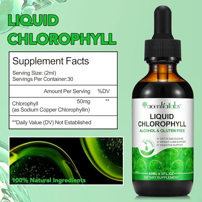 Liquid Chlorophyll Drops, Chlorophyll Liquid Drops, Body Deodorizing, Supports for Odor Balance, Natural Body Freshness, Body Odor Control, Fresh Breath, 60ml.