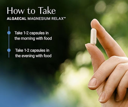 AlgaeCal Magnesium Relax™ - Chelated Magnesium with Ashwagandha for Sleep & Occasional Anxiety - Glycinate, Malate, Citrate - Sleep, Mood, & Cortisol Support (120 Caps - 2 Months Supply)