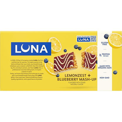 LUNA Bar - Mash-Ups LemonZest + Blueberry Flavor - Gluten Free Snack Bars - Non-GMO - Protein Bars - Made with Organic Oats (15 Pack)