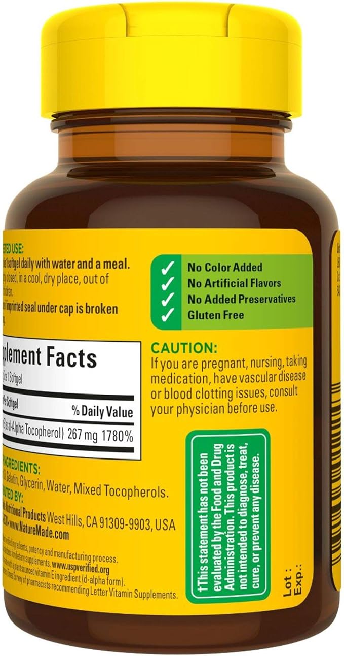 Nature Made Plant Sourced Vitamin E 267 mg (400 IU) d-Alpha Softgels, 100 Count for Antioxidant Support (Pack of 3)