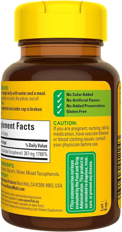 Nature Made Plant Sourced Vitamin E 267 mg (400 IU) d-Alpha Softgels, 100 Count for Antioxidant Support (Pack of 3)