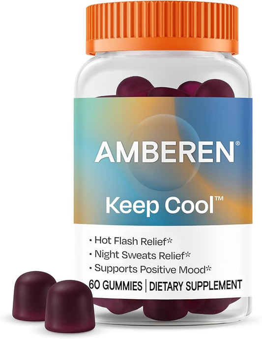 Amberen Keep Cool Menopause Supplement for Women, Feminine Care, with Pycnogenol® to Help Relieve Hot Flashes, Night Sweats and Support Positive Mood, Soy & Hormone Free, 60 Gummies, 30 Day Supply