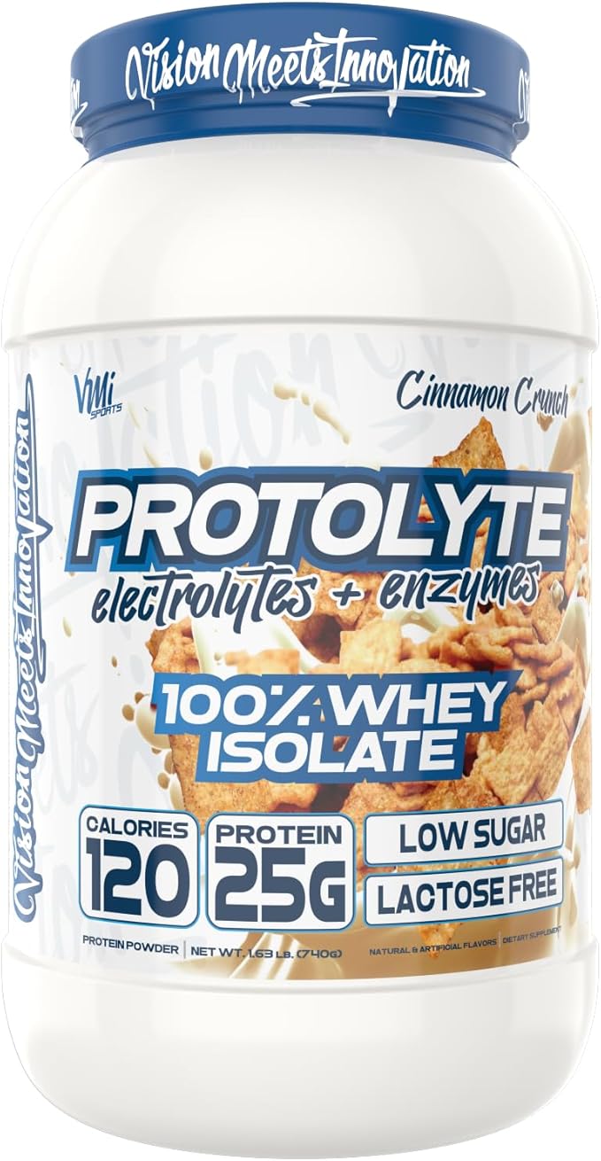 VMI Sports | ProtoLyte Whey Isolate Protein Powder | Low Calorie Whey for Weight Loss and Muscle Gain | Digestive Enzymes | Non-GMO (1.6 lb, Cinnamon Crunch)