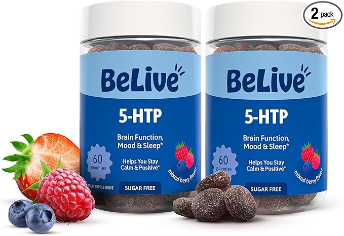 BeLive 5-HTP Gummies – 2 Pack - 120 Ct I 5HTP Calming Gummies for Heightened Focus, Relaxation & Rest for Adults | Vegan - Mixed Berries Flavor