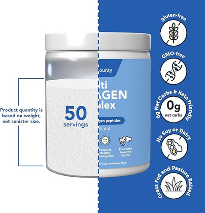 Vitamin Bounty Multi Collagen Complex - Hydrolyzed Collagen Peptides Types I, II, III, V & X - Supports Skin Elasticity, Joint Health, Hair & Nail Growth - 50 Servings