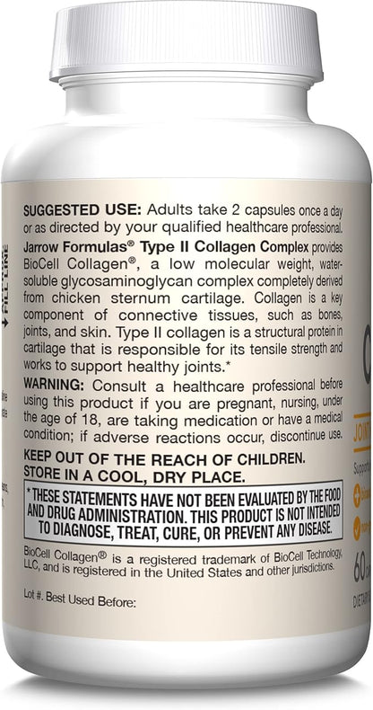 Jarrow Formulas® Type II Collagen Complex 1000 mg Supplements, Supports Skin and Joint Health, 60 Capsules, 30 Day Supply