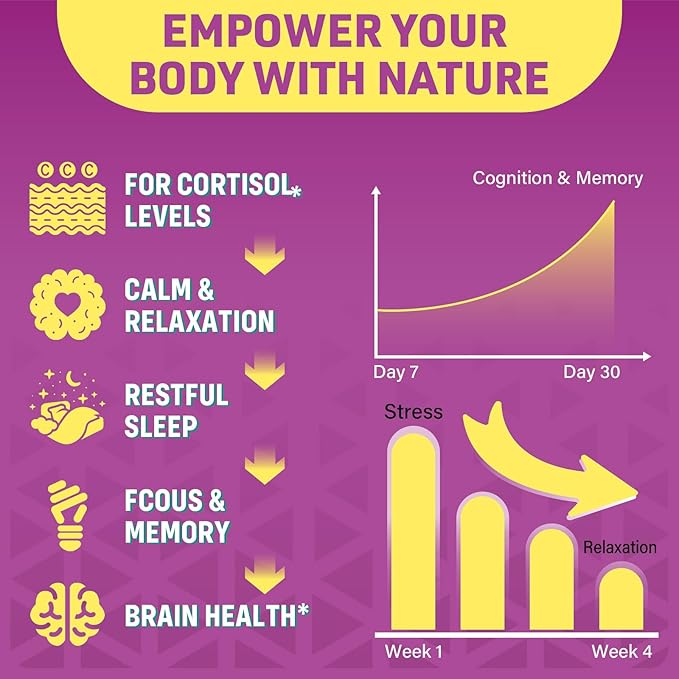 Organic Ashwagandha Gummies & Lions Mane Gummies with 4 Adaptogens| Brain Supplements for Memory and Focus, Stress, Energy, Immune, Sleep| Cortisol Supplements for Women & Men| Berry Flavor, 60 Counts