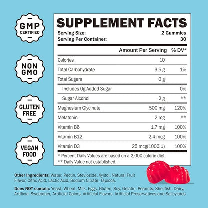 Magnesium Glycinate Gummies 500mg for Adults Sleep Support, Chewable Magnesium Gummies for Women & Men, Muscle Relief & Magnesium Supply (60 Count)