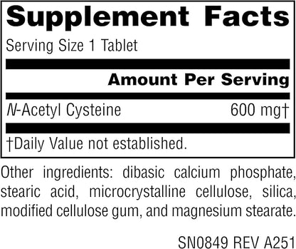 Source Naturals N-Acetyl Cysteine Antioxidant Support 600 mg Dietary Supplement that Supports Respiratory Health* - 30 Tablets