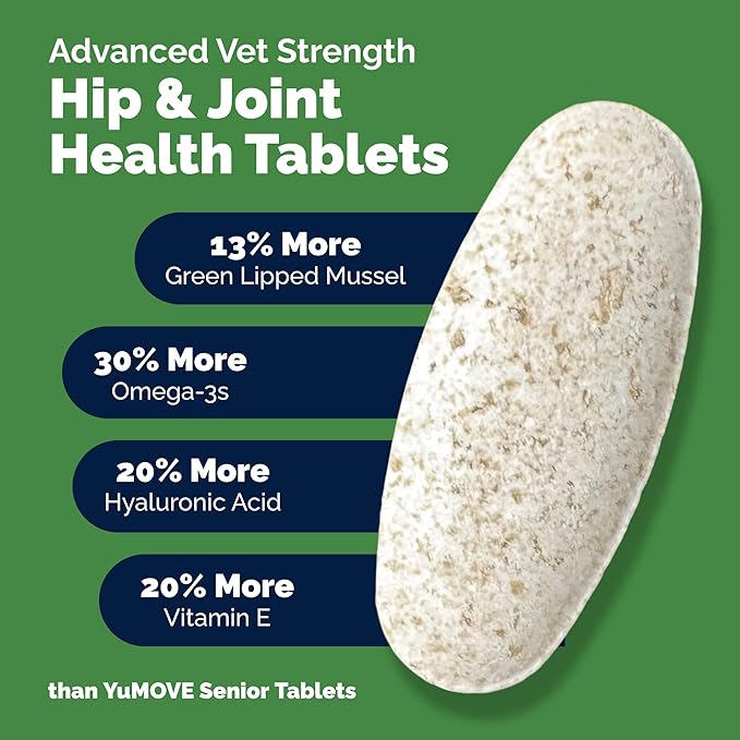 YuMOVE Hip & Joint Supplement for Senior Dogs with Advanced Strength Glucosamine, Omega 3, Hyaluronic Acid, Green Lipped Mussel, & Fish Oil for Dogs - 120 Chewable Tablets