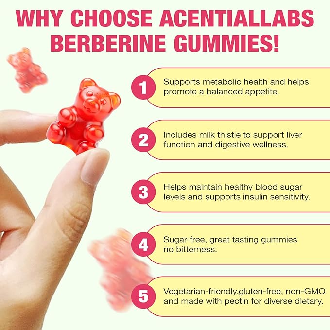 NIFEISHI Berberine Supplement, (Sugar-Free) Berberine Gummies with Ceylon Cinnamon, Milk Thistle for Metabolism, Energy, Gut Health, Vegan, Non-GMO, Gluten Free - Watermelon Flavor 60 Gummies