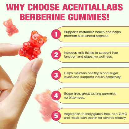 NIFEISHI Berberine Supplement, (Sugar-Free) Berberine Gummies with Ceylon Cinnamon, Milk Thistle for Metabolism, Energy, Gut Health, Vegan, Non-GMO, Gluten Free - Watermelon Flavor 60 Gummies
