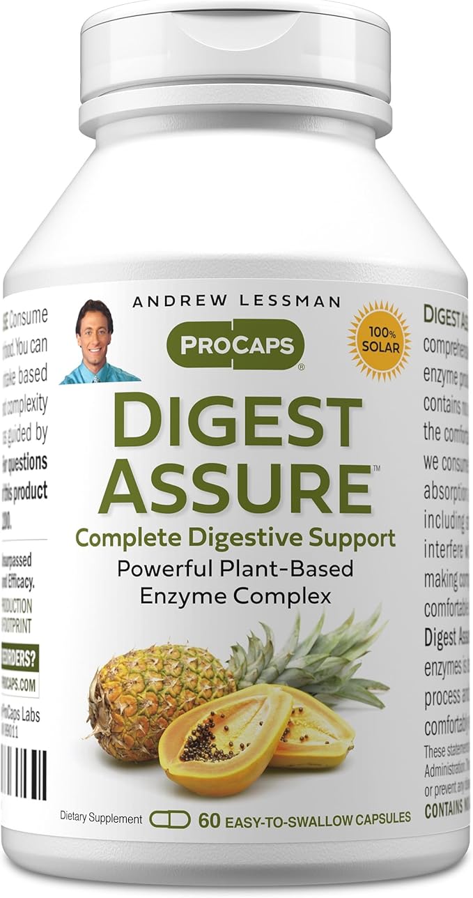 ANDREW LESSMAN Digest Assure 60 Capsules - Comprehensive Blend of Powerful Natural Enzymes to Support and Enhance Digestive Health, Vegetarian-Sourced Enzymes, Small Easy to Swallow Capsules