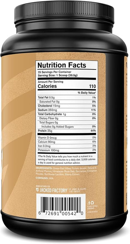 Jacked Factory Authentic ISO Grass Fed Whey Protein Isolate Powder - Low Carb, Non-GMO Muscle Building Protein w/No Fillers, Post Workout Recovery, Cinnamon Cereal Splash - 25 Servings
