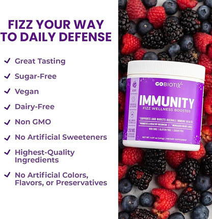 GOBIOTIX Vitamin C - Immune Defense Support Supplement - Immunity Powder Wellness Booster - Vegan Superfood - Elderberry, Turmeric, B12 Vitamin Supplement, Non-GMO and Sugar Free (Berry)