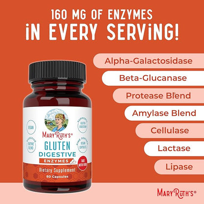 MaryRuth’s Gluten Digestive Enzymes | Up to 2 Month Supply | Proprietary Enzyme Blend | Vegan Pine-Based Capsules | Non-GMO | 60 Count
